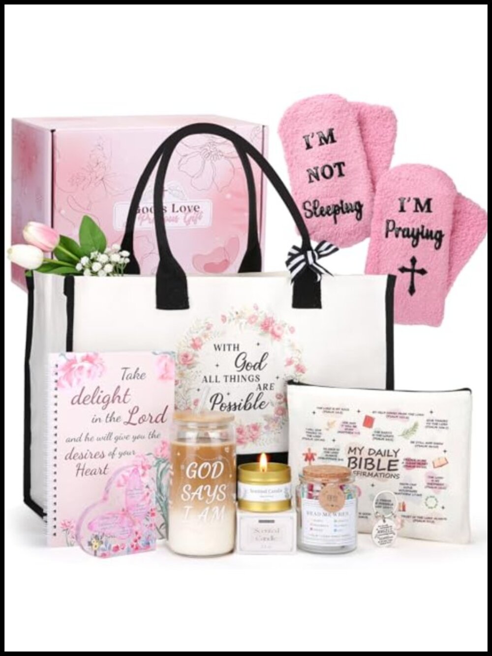 11PC Christian Faith Gift Set Canvas Tote Bible Jar Socks